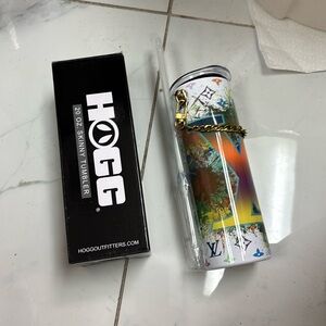 Stylish LV Themed Drinkware with Gold Accents with gold chain